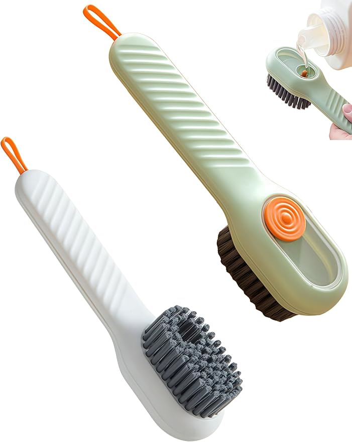 luvilly2Pack Multifunctional Laundry Brushes, Cleaning Brush with Soap Dispenser,Shoe Brushes for Cleaning (Green and White)