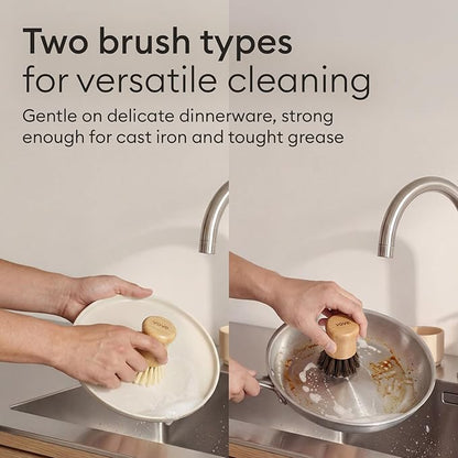 Vove Bamboo Scrub Brush Set, 3 Pack - FSC Certified Bamboo, Plastic-Free Natural Fiber Bristles, Sisal & Union Fibers, Stainless Steel - Kitchen Dish Scrubbing Set, 2 Hard, 1 Medium