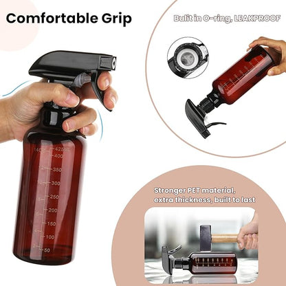 Plastic Spray Bottle 16.9oz Empty Spray Bottles Refillable Container Trigger Sprayer for Cleaning Solutions, Water, Plants, Pet, Essential Oils, Hair, 2 Pack (Amber-scale)