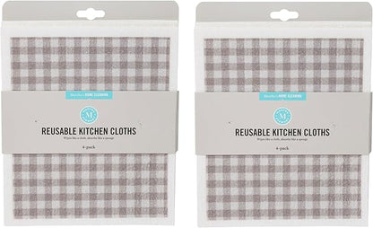 Martha Stewart Swedish Kitchen Absorbent Sponge Dish Cloths, Grey Gingham, 8 Count