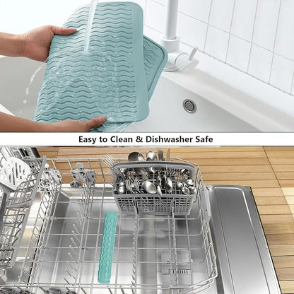 ZLR Silicone Dish Drying Mat 12" x 12" Square - Small Heat Resistant Trivet & Countertop Protector for Air Fryer, Coffee Maker - Waterproof Kitchen Drain Pad for Cups, Fruit (Mint Green)