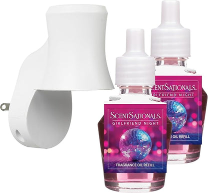 Scentsationals Plug in Air Freshener Starter Set – Swivel Plug Fragrance Oil Diffusers & 2 Long Lasting Scent Refills - Girlfriend Night Scent
