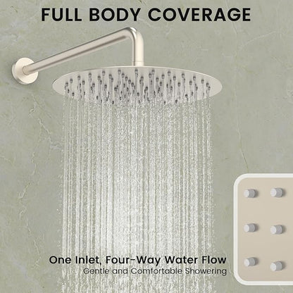 Round Shower Faucet Set with Hydro Power Temperature Display, Shower System Bathroom 10 In Shower Head with Handheld Spray, Wall Mounted Shower Fixtures with Shower Valve and Trim Kit-Brushed Nickel