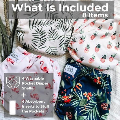 The Hollywood Hotel 4-Pack Cloth Pocket Diapers with 4 Inserts
