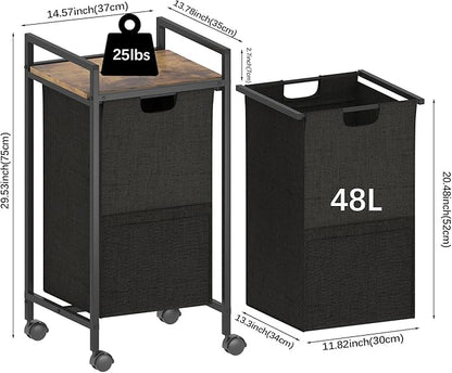 Laundry Hampers,Laundry Basket， Laundry Sorter with Top Shelf & Removable Washable Bags & Side Pockets for Laundry Room organization, Bathroom and Dorm, Rustic Brown and Black