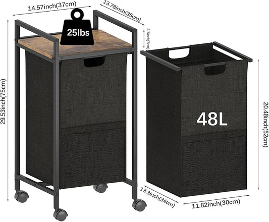 Laundry Hampers,Laundry Basket， Laundry Sorter with Top Shelf & Removable Washable Bags & Side Pockets for Laundry Room organization, Bathroom and Dorm, Rustic Brown and Black