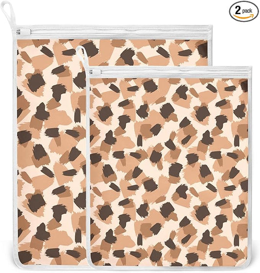 Mesh Laundry Bags Lingerie Bags for Washing Delicates 2 PCS Wash Bag with Zipper Small and Medium Washable Animal Prints