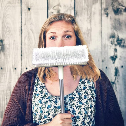 Floor Scrub Brush and Grout Brush Set with Long Handle, Heavy Duty Grout Cleaner Brush with Stiff Bristle for Tile, Corner, Carpet, Garage, Deck, Shower Floor (2 Pack Brush Head)