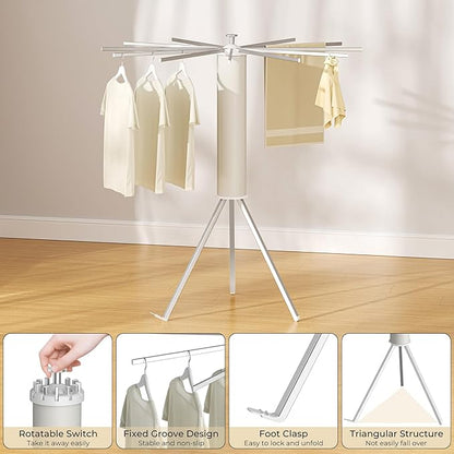 SUNOUTLY Tripod Clothes Drying Rack, Garment Rack Portable and Foldable Space Saving Laundry Drying Rack - Dryer Rack Clothing Floor Folding Balcony Bedroom Household (Silver(Aluminum), 12 rods)