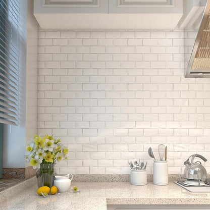 11 Pcs 3d Wall Panels Peel and Stick, White Brick Printable Faux Paneling Self Adhesive Waterproof 3d Wallpaper Stick and Peel for Bedroom, Bathroom, Kitchen, Fireplace (10.65 sq feet Coverage)