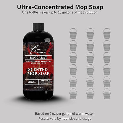 Lapew Baccarat Scented Mop Soap - Luxury Floor Cleaner Concentrate for Mopping Tile, Laminate, Vinyl & Hardwood | Streak-Free, Low-Foam | 36 oz
