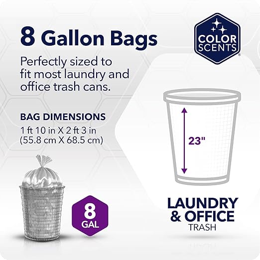 Color Scents Medium Trash Bags - 8 Gallon, 45 Bags (1 Pack of 45 Bags) Twist Tie - Purple in Lavender + Sage Scent with Microban