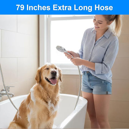79-Inch Stainless Steel Shower Hose, FSDIYU Extra Long Flexible Anti-Kink Handheld Shower Head Hose with Universal G1/2 Insert for Pet Bathing, RV Cleaning, Bidet Hoses Extension Replacement