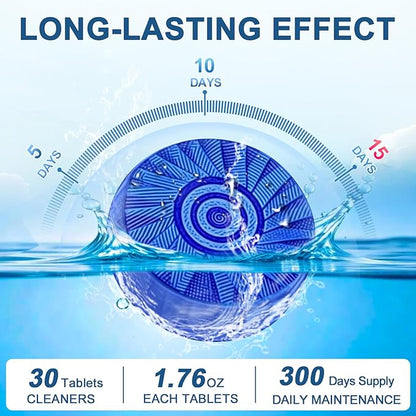 Toilet Bowl Cleaner Tablets Blue Toilet Tank Cleaners, Septic-Safe Hard Water Stain Remove, Bathroom Automatic Toilet Cleaning & Deodorizer, Fresh Scent - 30 Tabs