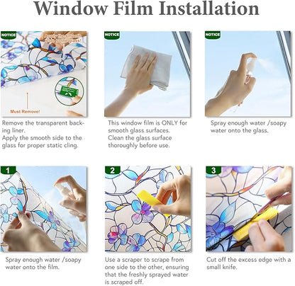 Rainbow Window Privacy Film,Heat Control,UV Blocking,Anti-Glare,Day & Night Privacy Protection & Decoration for Home, Bathroom,Glass Door,Static Cling,Renter-Friendly with Installation Tools