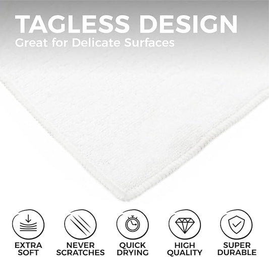 The Rag Company - All-Purpose Microfiber Terry Cleaning Towels - Commercial Grade, Highly Absorbent, Lint-Free, Streak-Free, Kitchens, Bathrooms, Offices, 300gsm, 12in x 12in, White (12-Pack)