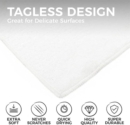 The Rag Company - All-Purpose Microfiber Terry Cleaning Towels - Commercial Grade, Highly Absorbent, Lint-Free, Streak-Free, Kitchens, Bathrooms, Offices, 300gsm, 14in x 14in, White (12-Pack)