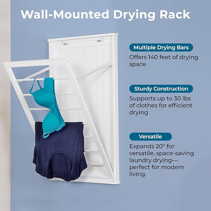 Honey-Can-Do The Perfect Wall Mounted Clothes Rack with Drying Rod and Drying Rack, A Space-Saving, Efficient Solution for Drying Clothes at Home, Keeping Your Laundry Organized and Your Space Neat