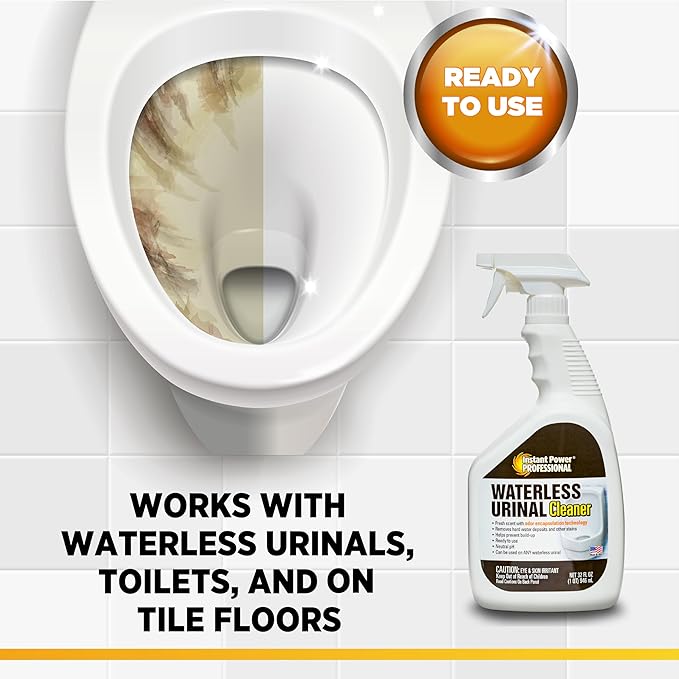 Instant Power Professional Waterless Urinal Cleaner – Removes Hard Water Deposits and Other Stains, Prevents Drain Buildup, Ready to Use, 32 Oz