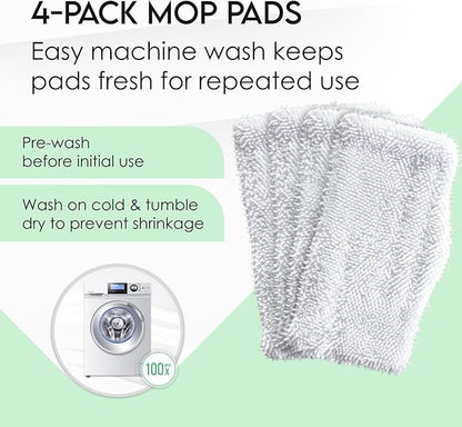 Turbo Microfiber 4-Pack Mop Pads for Shark Steam Mop SK Series & S Series - Shark Steam Replacement Pads