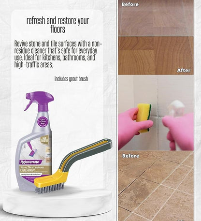 Rejuvenate Laminate Floor Cleaner 32 oz Liquid Bundle with Scrub Brush – Removes Ground-In Dirt and Stains from Stone, Tile, and Laminate Floors with Streak-Free Shine – Gift Set (2 Items)