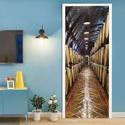 3D Door Stickers Murals - Peel & Stick Wine Cellar Theme Removable PVC Waterproof Poster, 34.6" x 78.7" for Bedroom Living Room