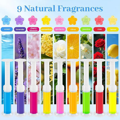 9 Pcs Toilet Gels 117 Count 9 Kinds of Scent Toilet Cleaner Bowl Gel Stamp Kit Toilets Stain Removal Cleaner Flower Stamps Air Freshener for Bathtubs Bathroom (9)
