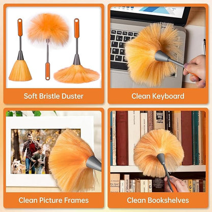 CALBEAU Ceiling Fan Cleaner Duster with 60 inch Extension Pole, Dusters for Cleaning High Ceiling Fan Blades, Dusters Kit with Storage Bag, Cleaning Tools for Families (14pcs)
