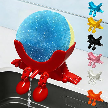 Cute Hanging Sponge Holder with Drainage,3D Printed Kitchen Funny Sponge Stand for Sink,with non-slip pads,Suitable for Scrub Daddy Holder,Keeps Your Sponge Dry Smiling (Red)