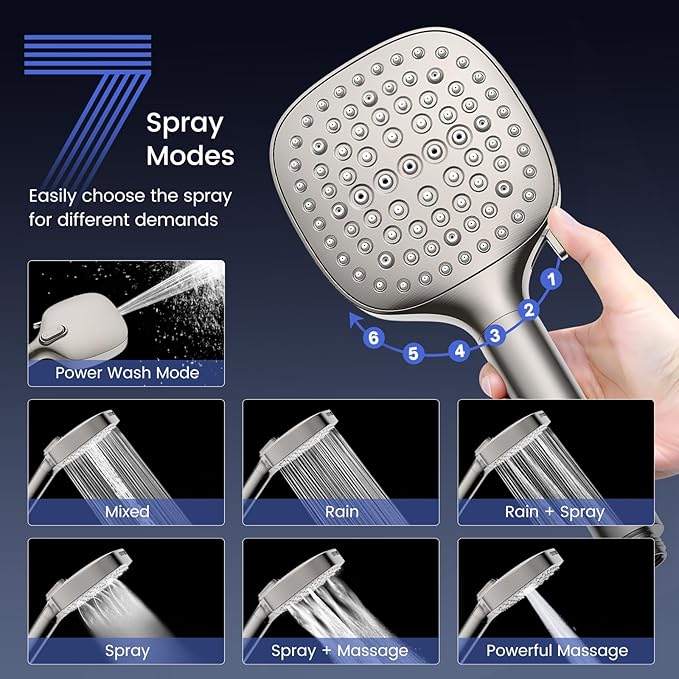 Filtered Shower Head with Handheld, High Pressure 7 Spray Showerhead with Filters, Detachable Shower Heads, Water Softener Filters for Hard Water - Remove Chlorine