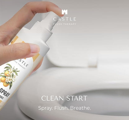 Castle Flush Therapy Toilet Spray for Poop Fresh Citrus Flush Therapy 2oz Made in USA- Poop Spray for Toilet Freshener Odor Block Flush Safe Oil Scent Fresh Bathroom Home Travel Family Daily Use