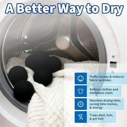 Wool Dryer Balls, New Zealand Dryer Balls Laundry Reusable Reduce Static Cling, Dryer Ball to Reduce Wrinkles & Shorten Drying Time, Drying Balls for Laundry(Pack of 6) (Black)