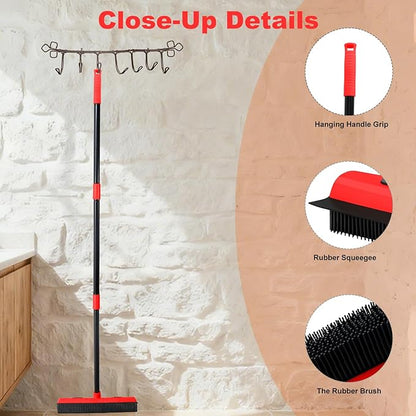 Rubber Broom for Pet Hair Removal with Squeegee, 49Inch Long Iron Handle Design, Portable Lint Remover Brush, Suitable for Carpets, Hardwood Floors and Tile Cleaning.