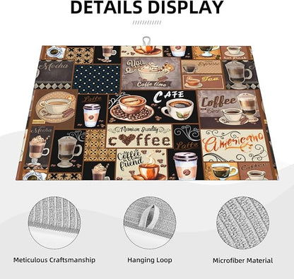 Boho Coffee Dish Drying Mat, Highly Absorbent Microfiber Kitchen Counter Pad Reusable Washable, 18*24"