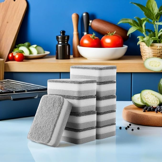 Housoutil 10 Pack Kitchen Dish Sponges 4.33X2.75X1.37 Inches - Multi-Purpose Water Absorbing Scrubbing Sponges for Dishwashing Pots Sinks and Kitchen Cleaning