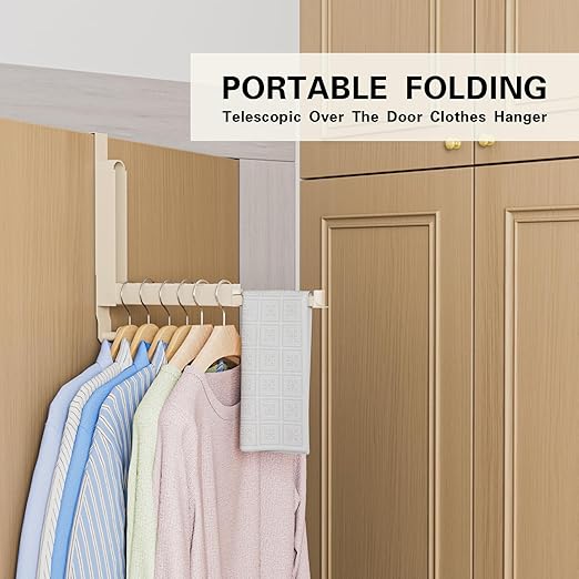Over The Door Drying Rack, Foldable Portable Over The Door Hooks Hanger with Towel Racks for Coat Clothes Laundry Bathroom Bedroom Travel Hangers (Milky White, 2 Pack)