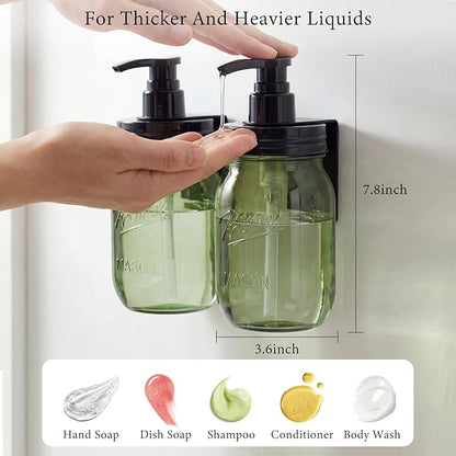 Amolliar Plastic Mason Jar Soap Dispenser with Pump Lid,16OZ Refillable Hand Soap Dispenser Set with Cute Lables - Farmhouse Decor for Kitchen Bathroom, Liquid Soap, Dish Soap, Lotion (2 Pack, Green)