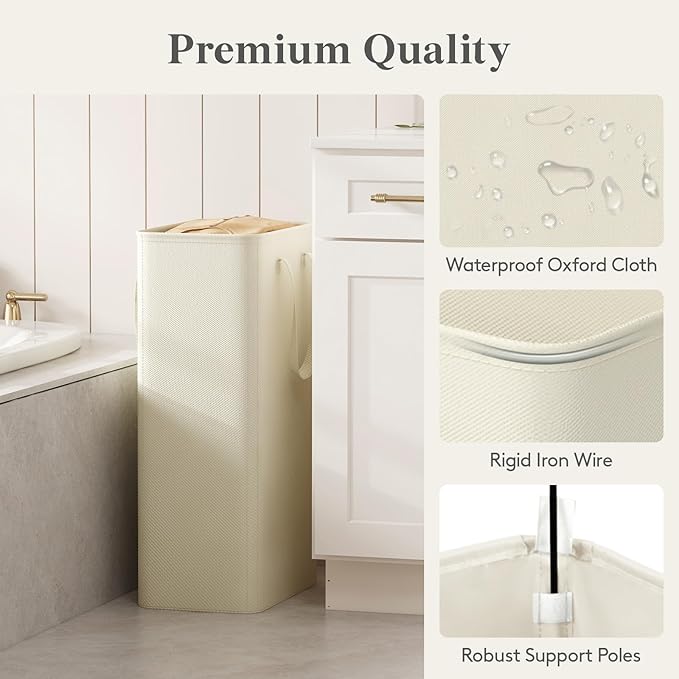 Lifewit 75L Slim Laundry Hamper, Narrow Small Laundry Basket with Handle for Dirty Clothes, Collapsible Tall Thin Laundry Bin for Bathroom Bedroom Dorm College, White