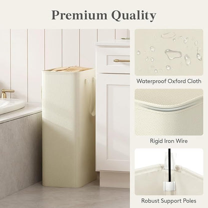 Lifewit 75L Slim Laundry Hamper, Narrow Small Laundry Basket with Handle for Dirty Clothes, Collapsible Tall Thin Laundry Bin for Bathroom Bedroom Dorm College, White