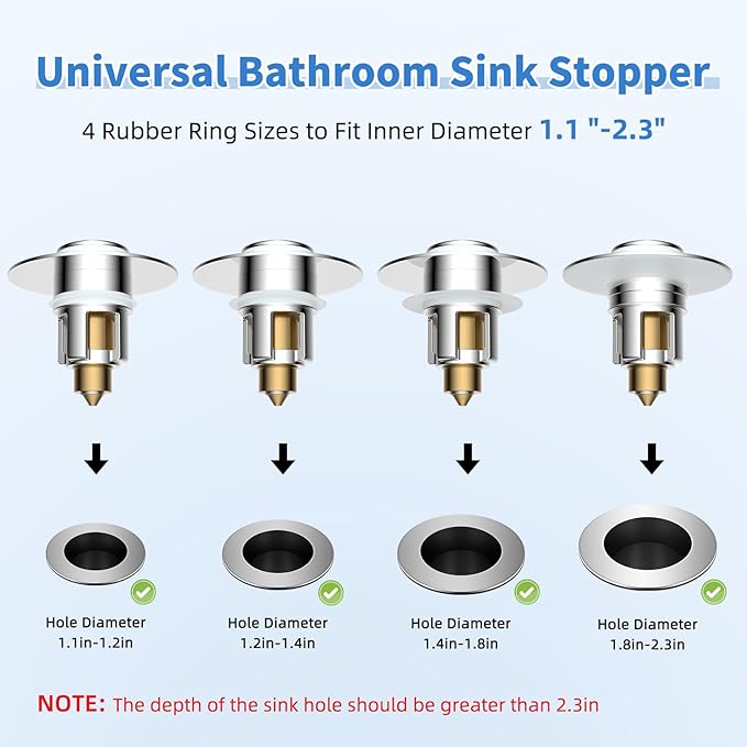 iFealClear Metal Universal Bathroom Sink Stopper, Upgraded Stainless Steel Sink Drain Strainer for 1.1''~2.36" Basin Pop Up Drain Strainer, Anti-Clogging Filter Basket, Polished Chrome