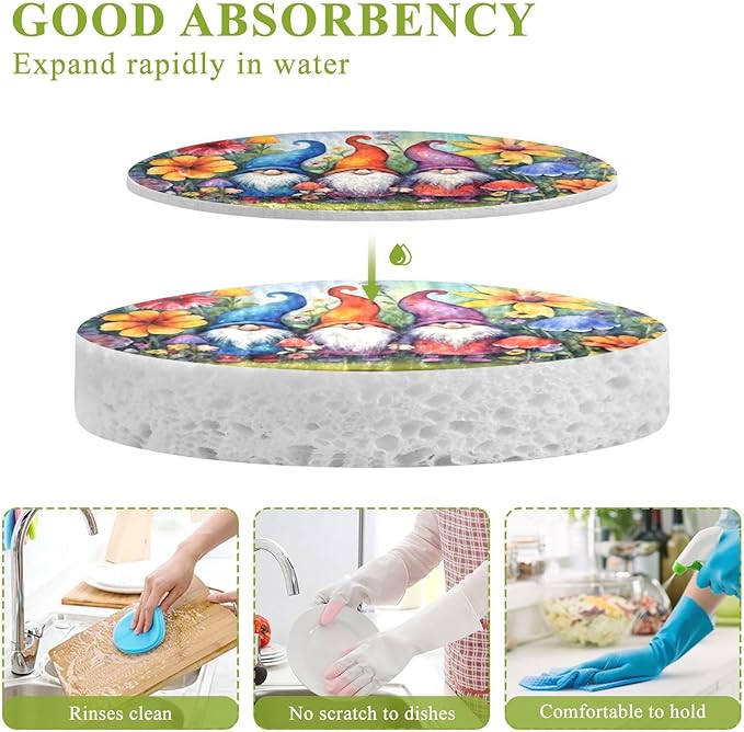 Flower Gnome Kitchen Scrub Sponges, Pop-up Kitchen Cleaning Sponges Reusable Dish Washing Sponges for Bathroom Household Cleaning 3 Pack - Non Scratch Scrubber