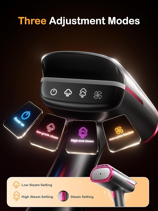 DRFLASH Vacuum Steamer for Clothes, 6000Pa 2 in 1 Portable Suction Handheld Steamer Iron,3 Modes & LED Display Garment Steamers for Travel and Home,110-120V