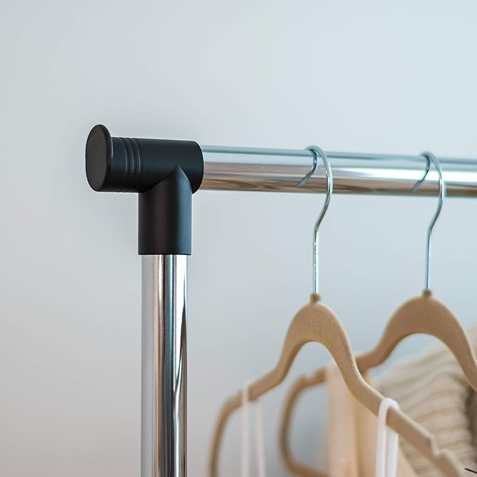 IRIS USA Clothes Rack, Portable Single-Rod Height Adjustable with Lockable Wheels, Rolling Garment Rack, Single Rod Wardrobe Rack, Easy Assemble, for Clothes, Belts, Shoes, and Bags
