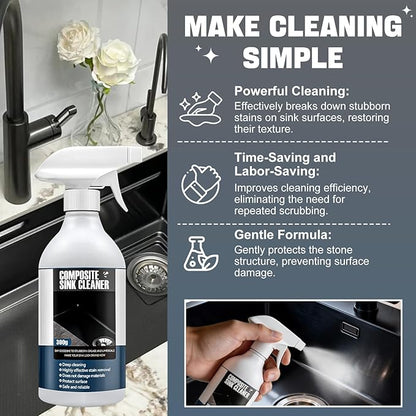 Granite Cleaner and Sealer for Granite Ceramic, Natural Stone Sinks, Restores Shine, Waterproof, All-in-One Cleaning Included 300g Granite Cleaner, 200ml Granite Sealer, 2 Sponges & Microfiber Cloth