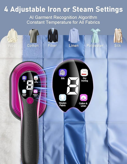 Travel Garment Steamer for Clothes with LED Display, 1200W Portable Handheld Steamer ＆ Iron 2 In 1, 10s Fast Heat Up, Large Ceramic Heat Panel, All-Fabric Quick Wrinkle Remover
