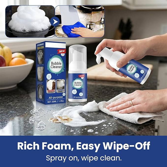 Foaming Heavy Oil Stain Remover,Rinse-Free Foam Cleaner Spray for Kitchen Grease,Multi Surface All Purpose Cleaner for Stovetops,Countertops,Range Hoods,Sinks and More (30ml/1oz,1 pc)