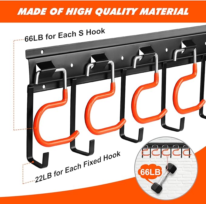 TVKB 17'' All Metal Garden Tool Organizer Adjustable Garage Tool Organizer Wall Mount Garage Organizers and Storage with Heavy Duty Hooks Tool Hangers for Garage Wall, Shed, Garden