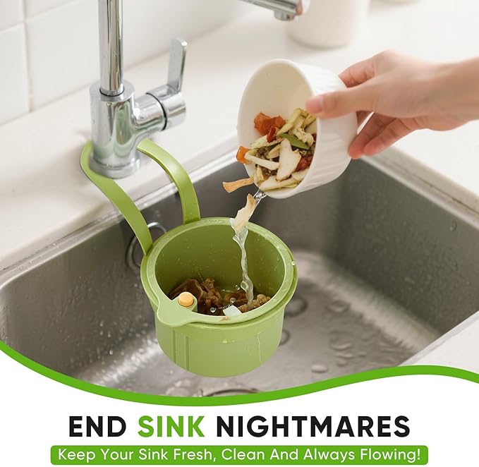 Hanging Food Waste Catcher for Sink, Sink Strainer Basket with Press Dumping, Self-Cleaning Design – Food Strainer for Sink, Faucet-Mounted Trash Catcher for Kitchen (Yellow)