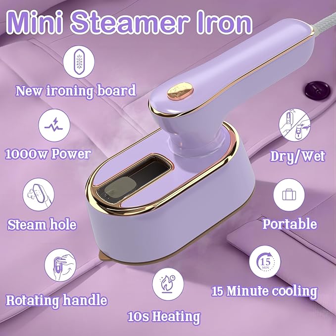 Travel Steamer Iron for Clothes Mini - Portable Ironing Machine Travel Small Size Portable Steamer Travel College Dorm Home Essentials (Purple)