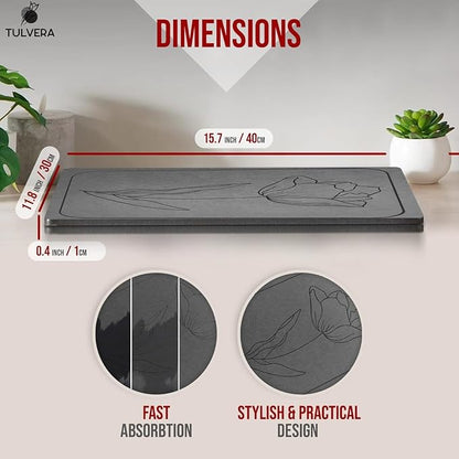 Stone Dish Drying Mat for Kitchen Counter – Diatomaceous Earth Drying Mat | Fast-Absorbing, Minimalist Design, Durable Diatomite | Non-Slip, Heat Resistant, Easy-to-Clean | USA Brand | 15.7”x11.8”